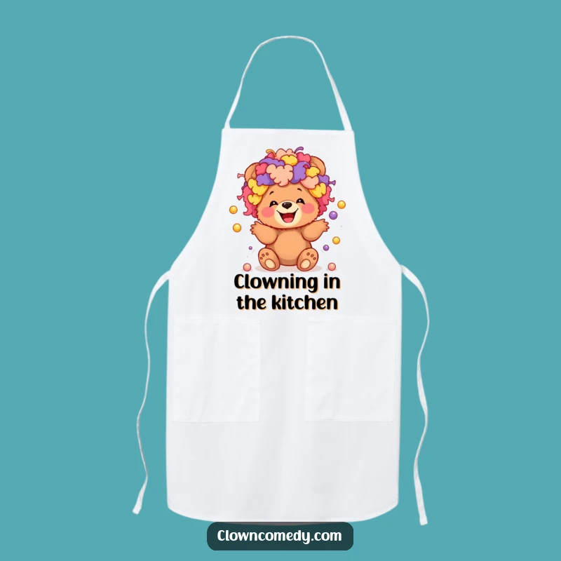 Funny Clown Bear Apron: Giggling Cub Juggling Balls for Kitchen Fun, Ideal Funny Gift!