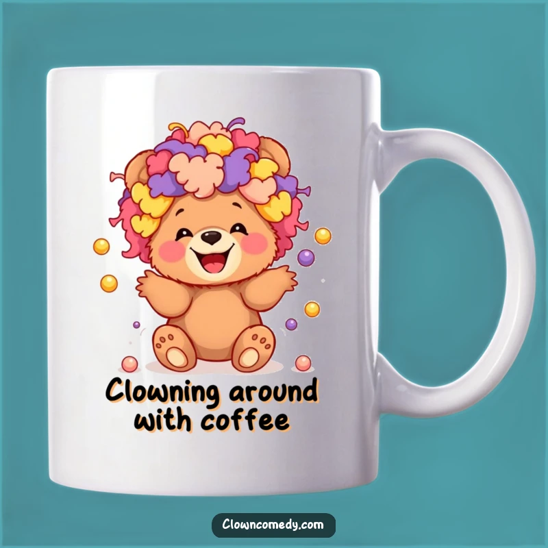 Funny Clown Bear Mug: Giggling Cub Juggling Balls, Whimsical Fun, Perfect Funny Gift!