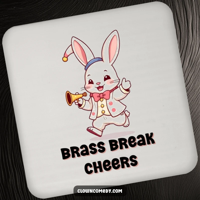 Funny Bunny Clown Coaster: A hopping bunny in a clown suit plays a tiny trumpet, adds musical charm to drinks.