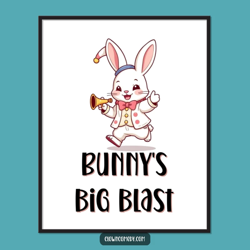 Funny Bunny Clown Poster: Hopping Melody Art, Hilarious Wall Decor Funny Gift!